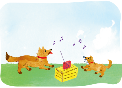 歌って踊るイヌの親子